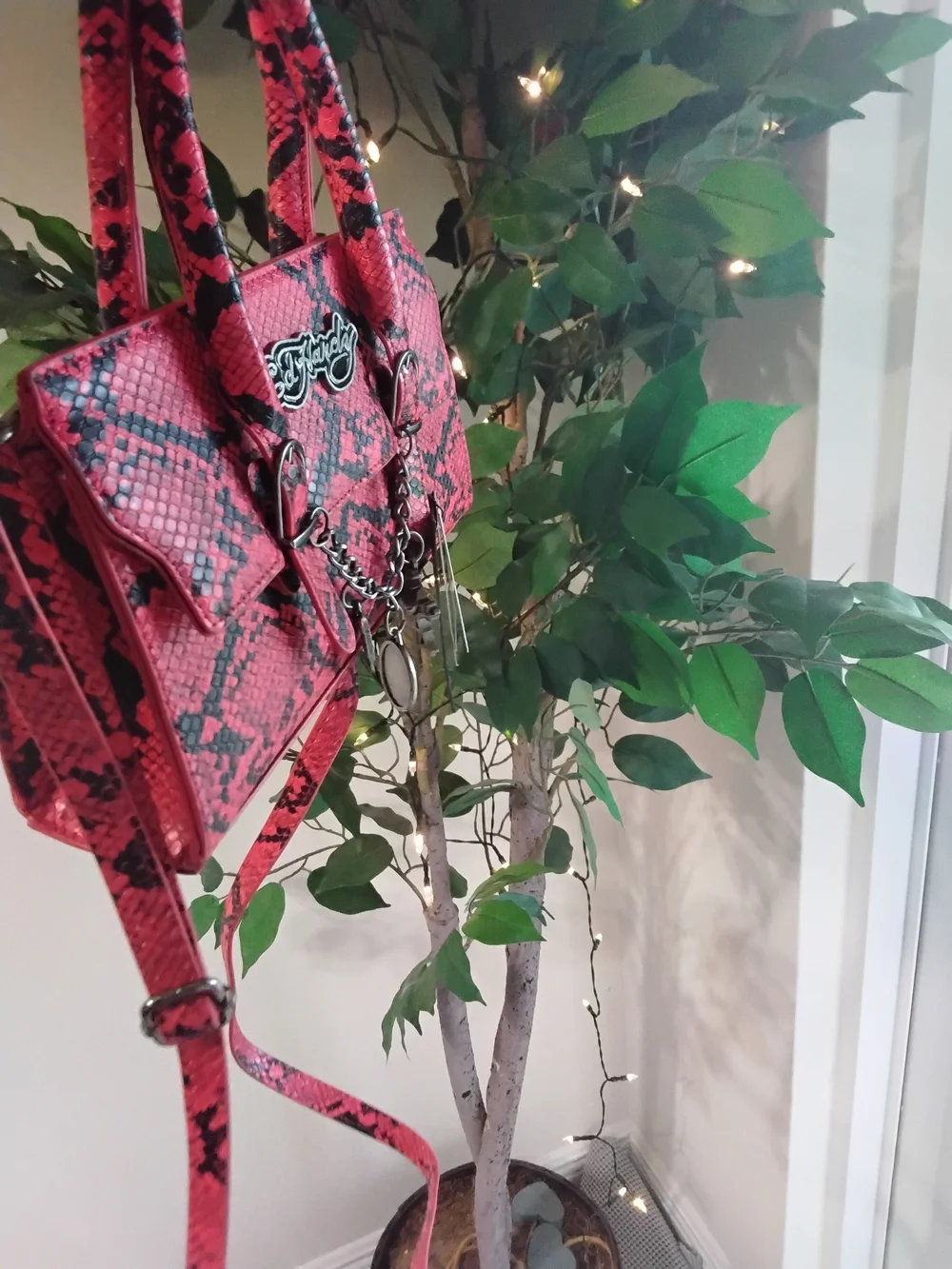 Ed Hardy Red Snake-Print Crossbody & Chaincharm